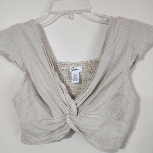 Women's Cream Twist-Front Crop Top